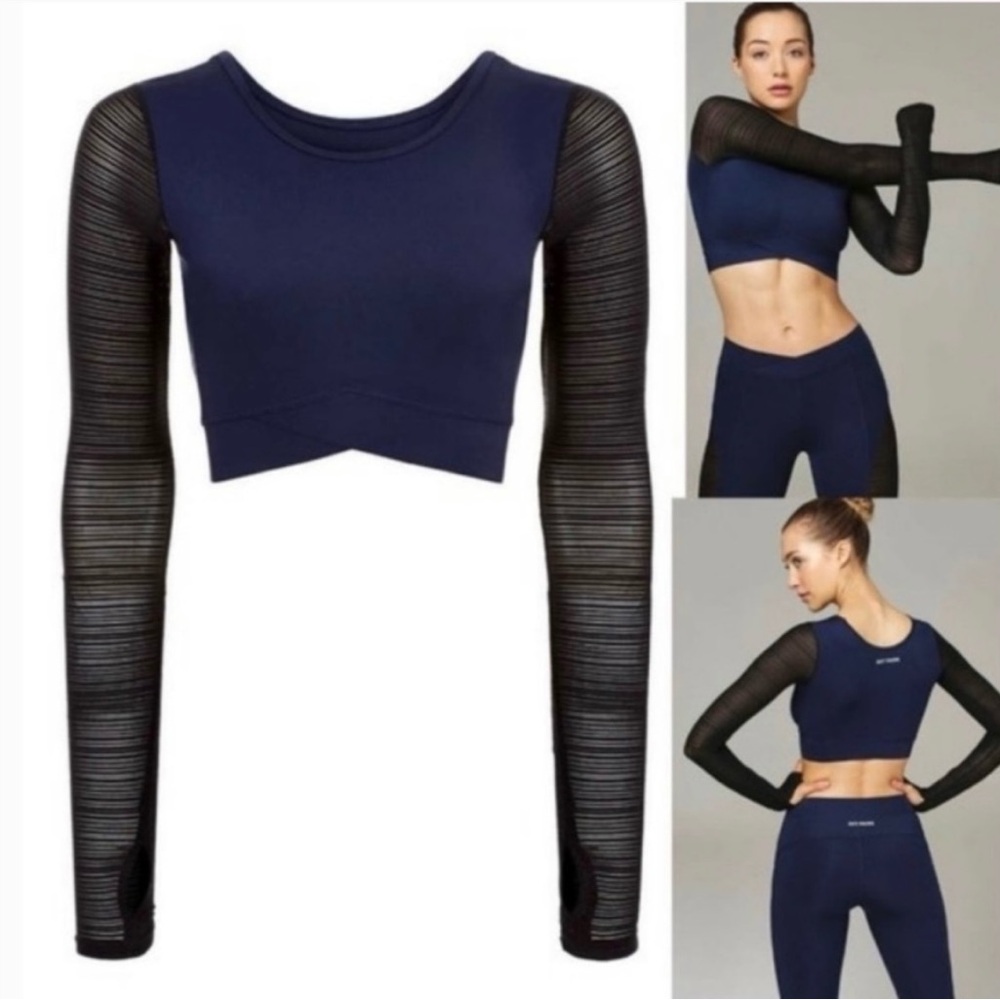 Adidas Beyoncé Ivy Park - Navy Crop Top with Black Mesh Sleeves